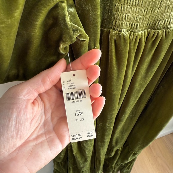 By Anthropologie Velvet Empire Waist Midi Dress - Moss Green - Size 16W - NWT - Picture 15 of 16
